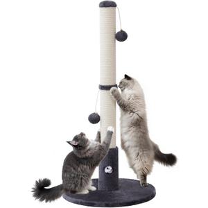 Woochpet 33'' Tall Cat Scratching Post for Adults Cats, Sturdy Large Scratch Pole with Hanging Ball with Fun Mouse Hole, Scratching Posts for Indoor with Durable Natural Sisal Rope (Darkgrey)