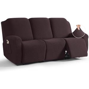 TAOCOCO Recliner Couch Covers for 3 Seat, 8-Pieces Stretch Large Couch Covers for 3 Seats Reclining Slipcovers Soft Jacquard Pattern Furniture Protector, Chocolate