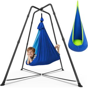 Swing Stand with Sensory Swing and Pod Swing, X-Shaped Swing Frame, Heavy-Duty Metal Sensory Swing Set for Adults Indoor and Outdoor 330LBS
