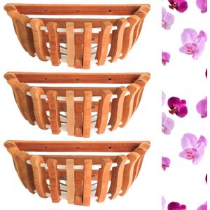 3 Wooden Orchid Wall Planters, Plant Baskets for Wall Mounting (Wall Baskets), 11 inches wide, 5.5 inches long, 3.5 inches high