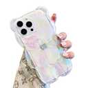 YWYUHE Bear Phone Case Compatible with iPhone 16 Pro Max Case, Cute 3D Holographic Clear White Bear Case, Shockproof Kpop Cartoon Bear Phone Case for Women Girls