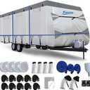 Kayme 300D Oxford Travel Trailer RV Cover, Tearproof Waterproof Windproof 20-22ft Camper Cover, RV Tarp Anti-UV Snowproof with Zipper Door, Wind Protector Straps4 Tire Covers, and Jack Cover.