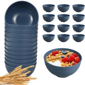 HEYCOME 12 Pcs Unbreakable Cereal Bowls Set, 26 Oz Wheat Straw Bowls Set, Microwave & Dishwasher Safe Bowls for Kitchen, Reusable Plastic Bowls for Soup, Salad and Snack, BPA Free, Dark Blue