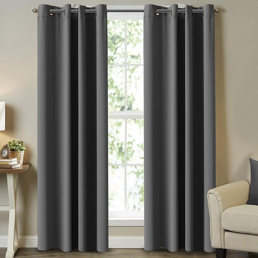 Turquoize Thermal Insulating Blackout Grommet Top Curtains Ultra Soft Blackout Thermal Insulated Window Curtain Panels Extra Long Curtains Room Darkening 52 Wide x 108 Length Inches, Charcoal Gray