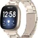 Stainless Steel Band Compatible with Fitbit Versa 4 / Fitbit Sense 2 / Fitbit Versa 3 / Fitbit Sense, Adjustable Metal Watch Bands BraceletsWristband Replacement for Women Men (Champagne gold-2)