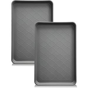 PetLike Boot Tray for Entryway Indoor, Pet Food Mat, 23 x 15.5 inch 2 Packs, Waterproof Rubber Shoe Tray for Indoor and Outdoor, Multi-Purpose Trays for Boots, Shoes, Pets, Garden (Gray)