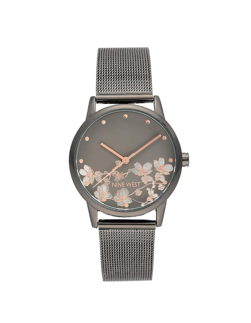Nine West Women's Gunmetal and Silver-Tone Mesh Bracelet Watch, NW/2429FLGY