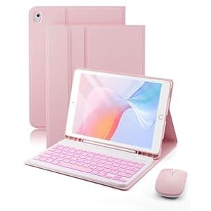 for iPad 9th / 8th / 7th Generation 10.2 inch & iPad Air 3rd Gen & iPad Pro 10.5 inch Case with 7 Color Backlit Keyboard - Built in Pencil Holder with Mouse (Pink)