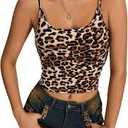 WDIRARA Women's Leopard Print Square Neck Cami Top Cheetah Sleeveless Padded Camisole Slim Fit Crop Tops Multicolor Large