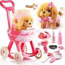 14PCS Dog Toys for Kids Girls,Electronic Pretend Puppy Stroller Playset for Toddler,Walking Barking Dog Toy & Feeding Accessories,Birthday Gift for Girls Boys Age 3 4 5 6 7 8 Year Old.