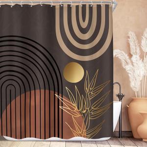 KOMLLEX Dark Brown Abstract Boho Shower Curtain for Bathroom Decor 60Wx72H Minimalist Aesthetic Mid Century Modern Shower Curtain Tan Palm Leaves Simple Fabric Waterproof Polyester 12 Pack Hooks (A1-black Brown)