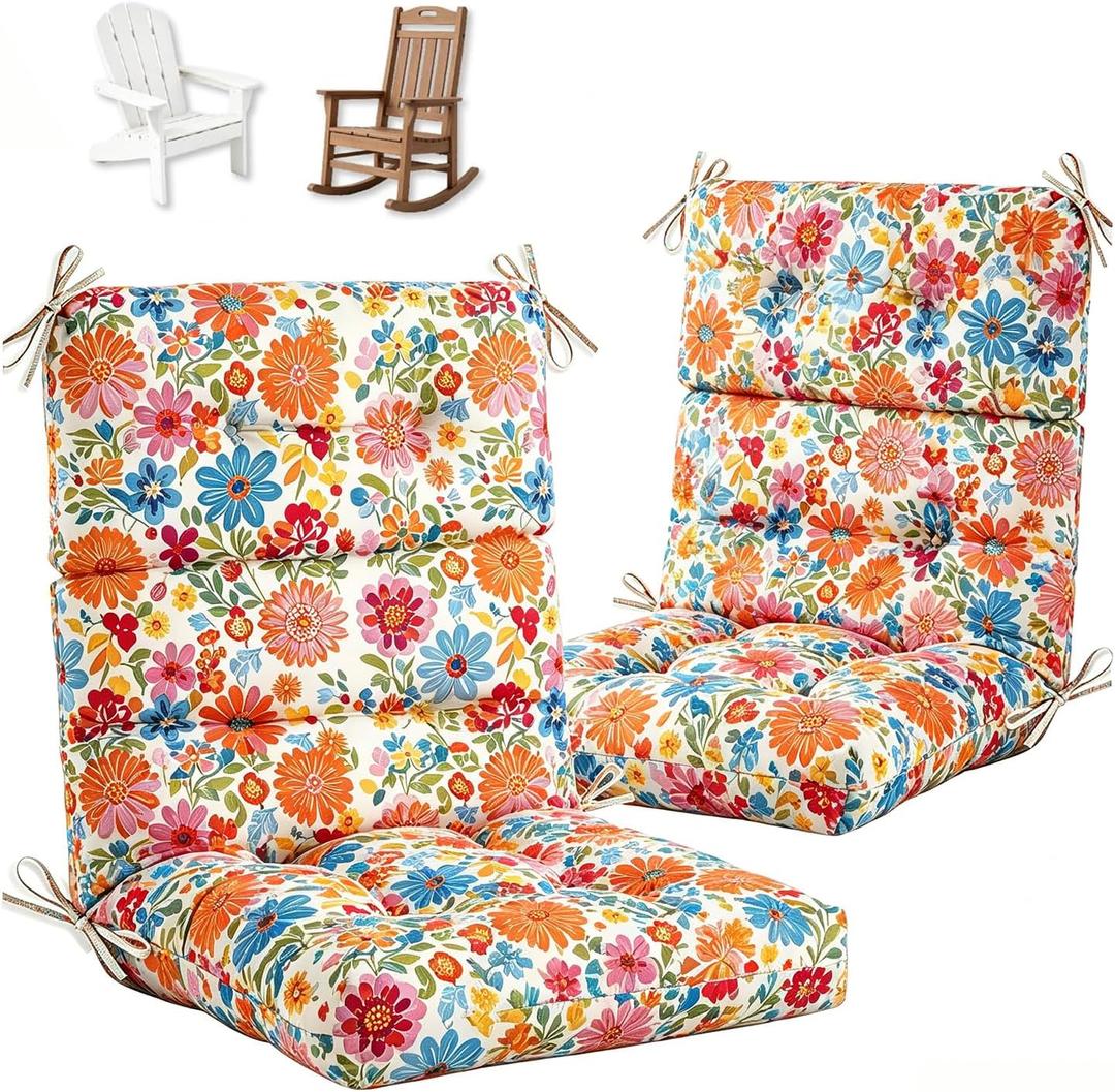 Uthem 2 Pack Adirondack Chair Cushion Waterproof Indoor Outdoor Rocking Chair Cushion 44 Inches Patio High Back Chair Cushions Thickened Adirondack Rocking Chair Cushions with Ties, Daisy