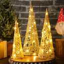 Baquler 2 Packs LED Lighted Christmas Cone Trees Christmas Tree Ornament Gold Glittered Battery Operated Christmas Decoration Xmas Table Decor for Indoor Home Bedroom Tabletop Centerpiece Holiday Party