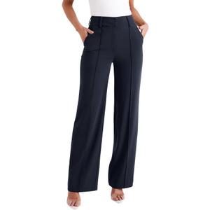 NIMIN Dress Pants for Woman Casual Wide Leg Work Pants Business Long Straight Suit Pants High Waisted Office Trousers Navy Blue M