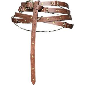 FALETO Medieval DIY Fax Leather Metal Chain Belts for Women Vintage Waist Belt Cosplay Renaissance Fairs Daily Wear (Brown, M)