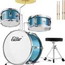 Kids Drum Set Eastar 3-Piece for Beginners, 14 inch Drum Kit with Adjustable Throne, Cymbal, Pedal & Two Pairs of Drumsticks, Junior Drum Set with Bass Tom Snare Drum, Metallic Sky Blue