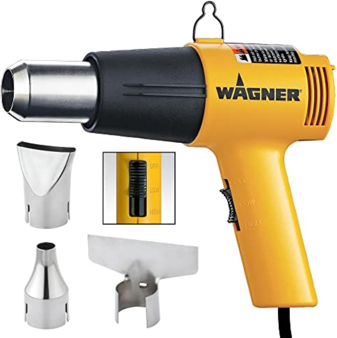 Wagner Spraytech 2417344 HT1000 Heat Gun Kit, 3 Nozzles Included, 2 Temp Settings 750F & 1000F, Great for Shrink Wrap, Soften Paint, Bend Plastic Pipes, Loosen Bolts and More