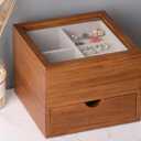 Clasin Home Jewelry Box with Glass Lid, 2 Layer Jewelry Organizer for Women, Solid Wooden Jewelry Box Display for Ring Earrings Necklace Bracelet, Pine Wood Jewelry Boxes Vintage Style for Gifts