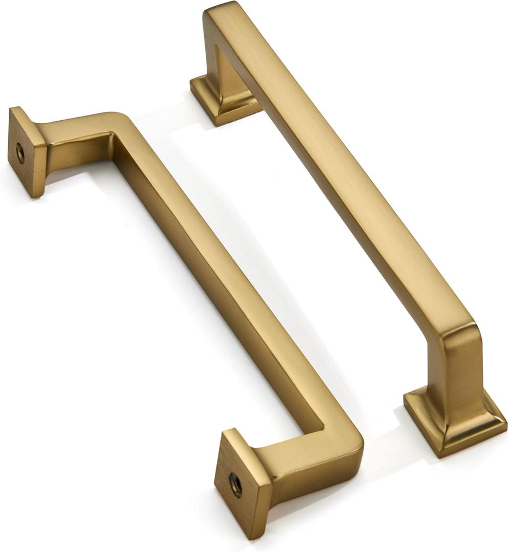 khtumeware 6 Pack Brushed Brass Cabinet Pulls, 5 Inch(128mm) Hole Centers Cabinet Handles Kitchen Hardware Straight Bar for Cabinets and Drawer Pulls