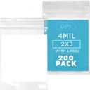 GPI - 2" x 3" - Bulk Pack of 200, 4 Mil Thick, Heavy Duty, Clear Plastic Reclosable Zip Bags, With Write-on White Block for Labeling, Strong & Durable Poly Baggies With Resealable Zipper Top Lock.