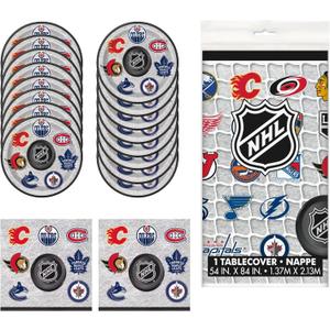 NHL Birthday Plates Napkins Tablecloth | NHL Party Theme Birthday Tableware Party Supplies Pack | Serve 16 people