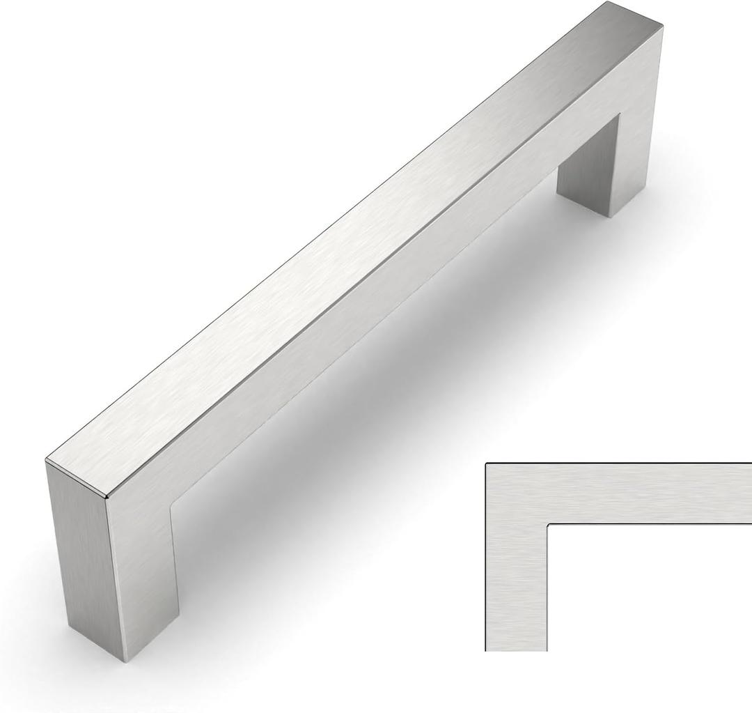 Amerdeco 10 Pack Brushed Satin Nickel Cabinet Pulls 5 Inch(128mm) Hole Centers Kitchen Cabinet Handles Cabinet Hardware Cupboard Handles Square Drawer Pulls SH0004