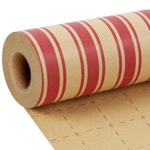 LaRibbons Kraft Christmas Wrapping Paper, Red Candy Cane Stripe Design 17 Inch x 33 Feet-1Roll