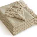 Simple&Opulence Soft Chenille Throw Blanket 50'' x 60'' - Cozy Fluffy Blanket with Fringe Tassel, Farmhouse Boho Blankets for Couch Bed Office Chair Gift Home Decor All Season Use, Khaki