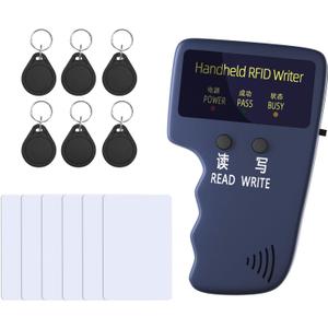 Handheld ID Copier 125khz RFID Reader Writer Duplicator Handheld RFID Copier Used for T5577 or EM4305 6 pcs T5577 keyfob + Cards (ZGAGFZ) (Blue)