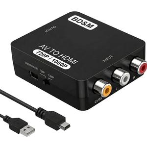 BD&M RCA to HDMI Converter, AV to HDMI Adapter 1080P Composite CVBS Video Audio Kit Compatible with N64 Wii PS2 Xbox VHS VCR Camera DVD, Support PAL/NTSC with USB Power Cable