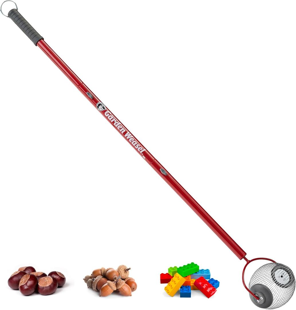 GARDEN WEASEL Small Nut Gatherer Roller – Nut Collector Tool for Acorns, Buckeyes, and Small Debris – Yard Picker Upper with Durable Steel Cage and Ergonomic Handle  Newest Model