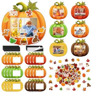 Fovths 24 Pack Fall DIY Foam Picture Frames Craft Kit Thanksgiving Autumn Pumpkin Photo Frame Ornaments with 300 Stickers for Thanksgiving Gifts Holiday Home Party Activities