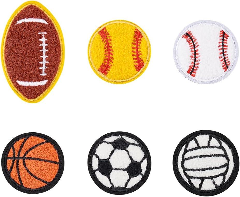 FINGERINSPIRE 12PCS 6 Styles Chenille Ball Embroidery Patches Iron on Patches Sport Ball Applique Patches Baseball Basketball Volleyball Football Rugby Patterns Patches for DIY Crafts Jackets Clothes
