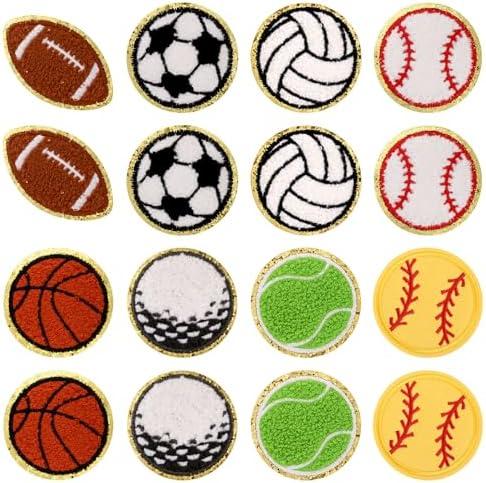 13pcs Sports Iron on Patches, Baseball Basketball Golf Football Chenille Patches Volleyball Rugby Soccer Sew on Embroidered Applique DIY Accessories Repair Hats Jeans Backpack Clothes
