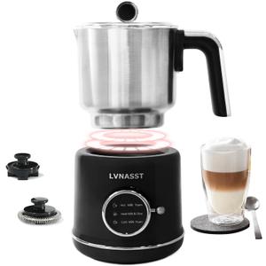 Stainless Steel Milk Frother for Coffee, 3-in-1 Electric Milk Warmer & Foam Maker, 12oz Hot Cold Frothing, Thick Foam for Macchiatos, Cappuccinos (Black)