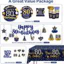 169pcs 80th Birthday Decorations Tableware Set with Plates, Napkins, Cups, and Tablecloth Set, Banner, Hanging Swirls 80th Birthday Decorations for Men, Gold and Blue Cheers to 80 Years for 25 Guests