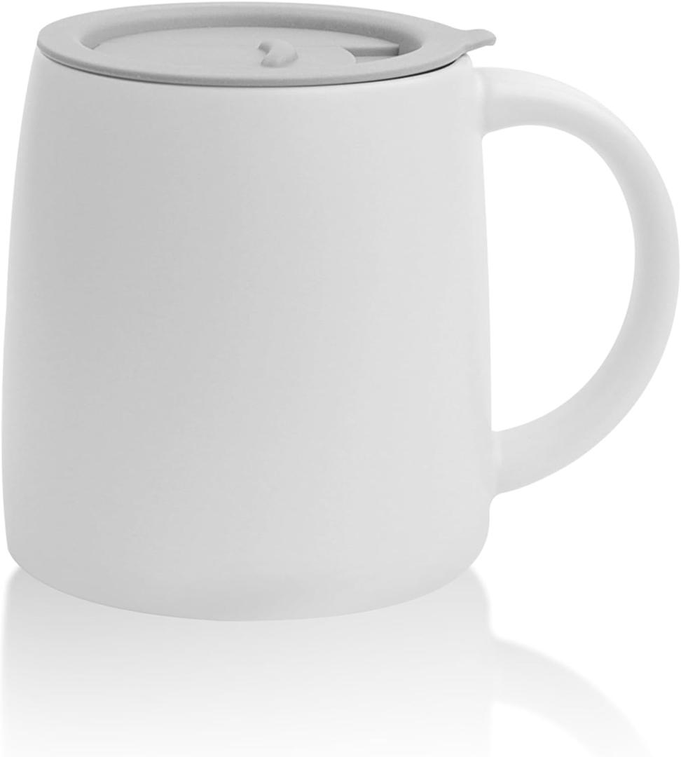 Classic Mug, 14 oz Large Coffee Mug with Handle, Ceramic Porcelain Tea Cup, Smooth Matte (Sliding Lid, White) (1 pc, Sliding Lid: White)