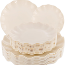 LIYH 24 Pcs Plastic Plates Reusable,Unbreakable Dinner Plates, Scalloped Plastic Plates, Dishwasher Safe,Ivory Plate Sets Perfect for Parties, Birthday, Picnics, BPA Free(12Guests)