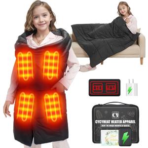 Kids Heated Blanket Battery Operated - Boys and Girls 7.4V DC Portable Wireless Cordless USB Heating Blanket for Outdoors (Black)