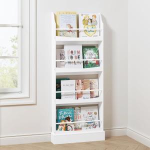 UTEX Kids Bookshelf,4 Tiers Children's Bookcases and Storage, Kids Bookcase Rack Wall for Bedroom,Study Living Room,White, 4 Shelves