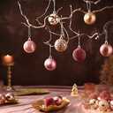 DecorbyHannah Pink Gold Christmas Ornaments, 20ct 2.36 inch Velvet Christmas Tree Decorations,Shatterproof Plastic Decorative Hanging Ball Bulk Set for Xmas Home Party Holiday Table Decor