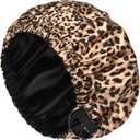 YANIBEST Silk Bonnet Satin Bonnet for Sleeping Women Men, Adjustable Double Layer Hair Bonnet for Curly Braids Reduce Frizz (Large, Coffee Leopard)