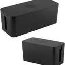 Simplify 2 Pack Cable Organizer Box | Multi-sized | Hidden Storage with Lid | Chargers & Wires | Computer & TV Cords | Black