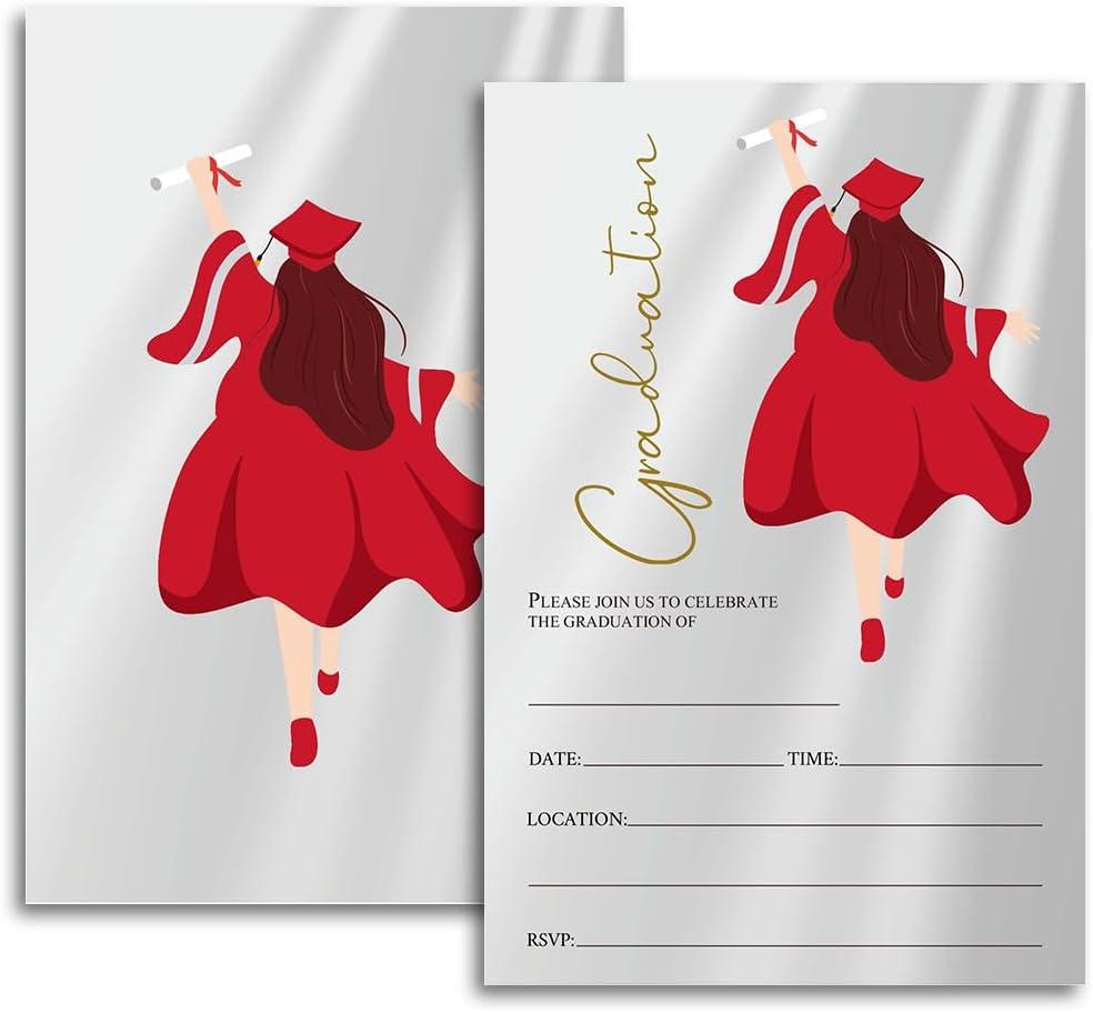 FujLoy 20 Cards with Envelopes, graduation party invitations 2026, 2026 College, High School, University Grad Celebration. (Red)