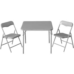 Heritage Kids Grey Kids Activity Table and Chair Set,3-Piece Furniture Set with 1 Square Table & 2 Folding Chairs, Playroom Table Set for Ages 3+