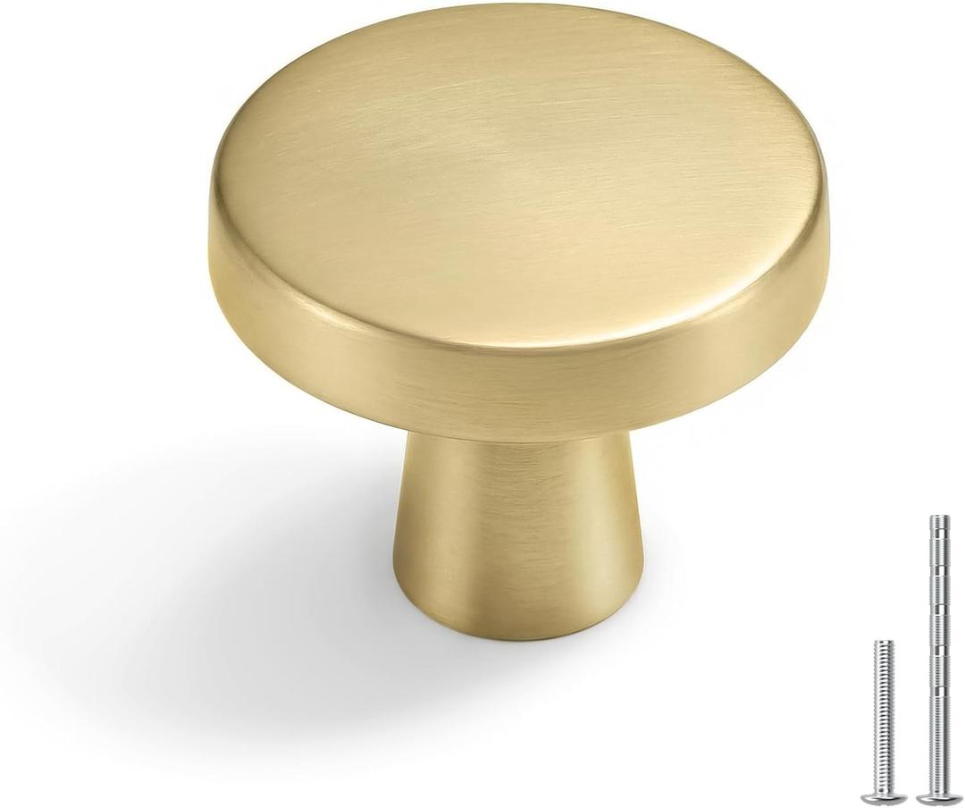 Goldenwarm 20Pack Brushed Gold Drawer Knobs for Cabinets, Gold Dresser Brushed Brass Knobs, Round Gold Hardware for Dresser Drawers