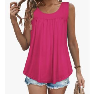 Womens Tank Tops Summer Sleeveless Blouse Crewneck Casual Loose Fit Tunic Shirt Pink L