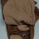 100% polyester
Minky faux fur jumpsuit has zipper down center front, tail sewn on the back, XXL