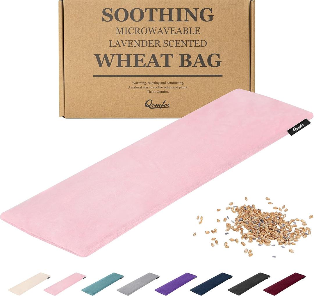 Qomfor Microwave Heating Pad - Large Microwavable Wheat Bag Heat Pack for Neck and Shoulders, Pain Relief, Back Pain, Arthritis, Period Cramps - Reusable Lavender Heating Pad (Pink)