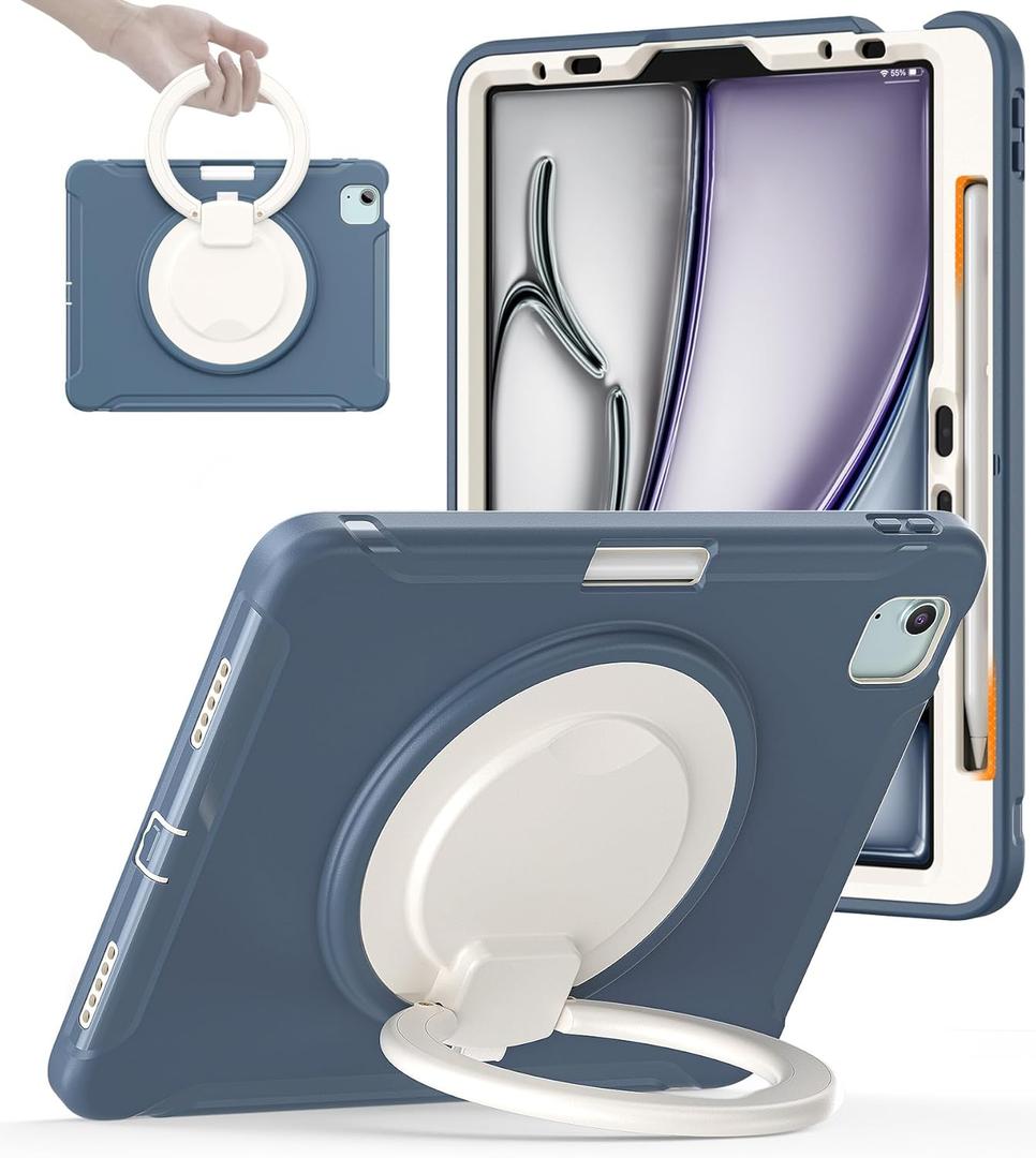 BATYUE Shockproof Case for iPad Air 11" M2/M3/M4, Air 4/5 10.9", iPad Pro 11" 1st-4th Gen 2018-2022 | 360 Multi-Angle Stand (Portrait & Landscape) & Grip, Built-in Pencil Holder, Dusty Blue